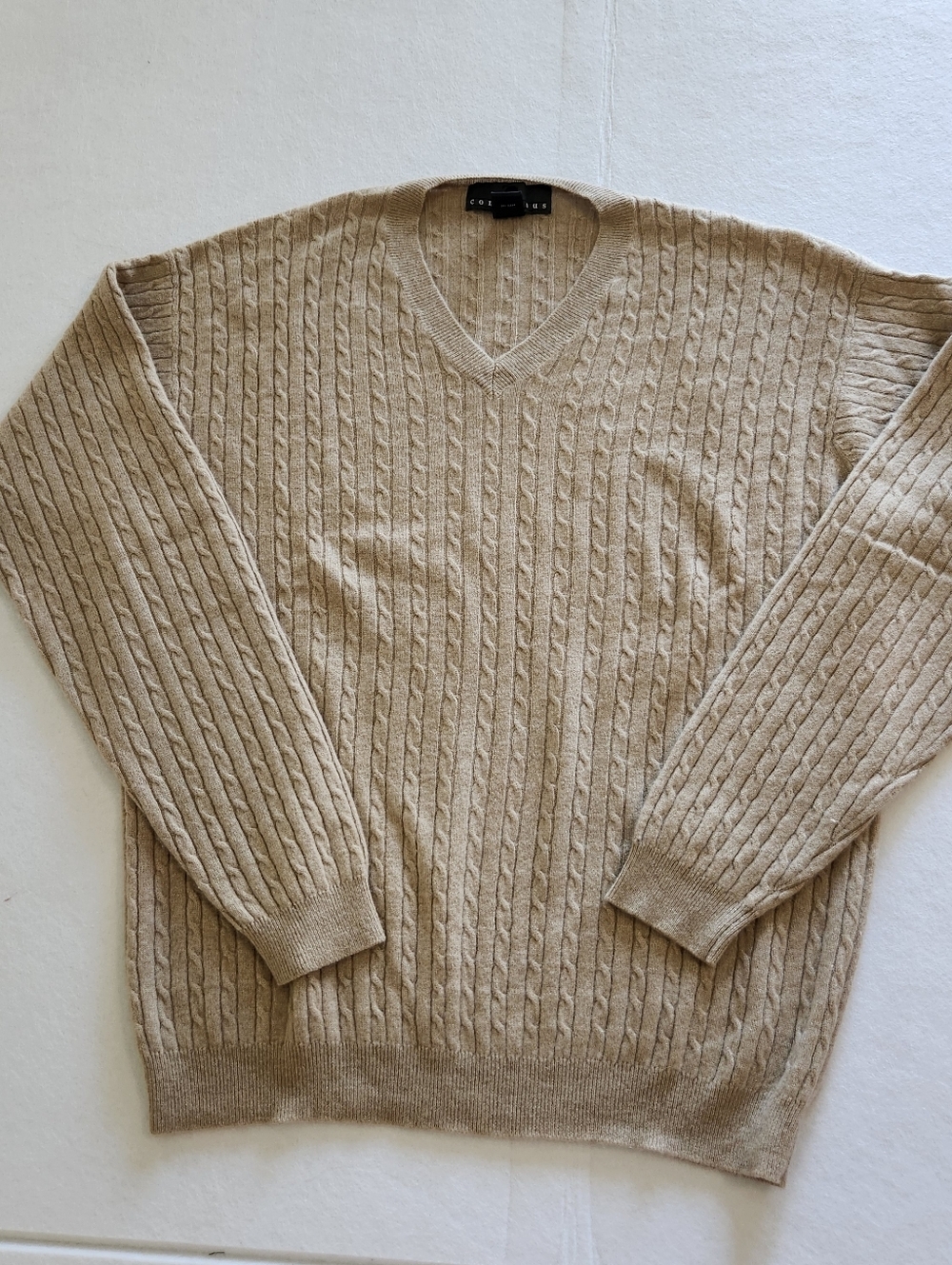 Consensus 100% Cashmere Tan Classic V-Neck Sweater Size Large